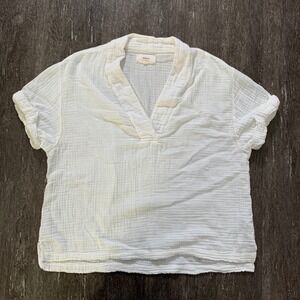 Xirena White Gauze V Neck Short Sleeve Top Women's XS